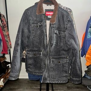 Vintage 90s Wrangler Black Denim Sherp Lined Jacket Size Small